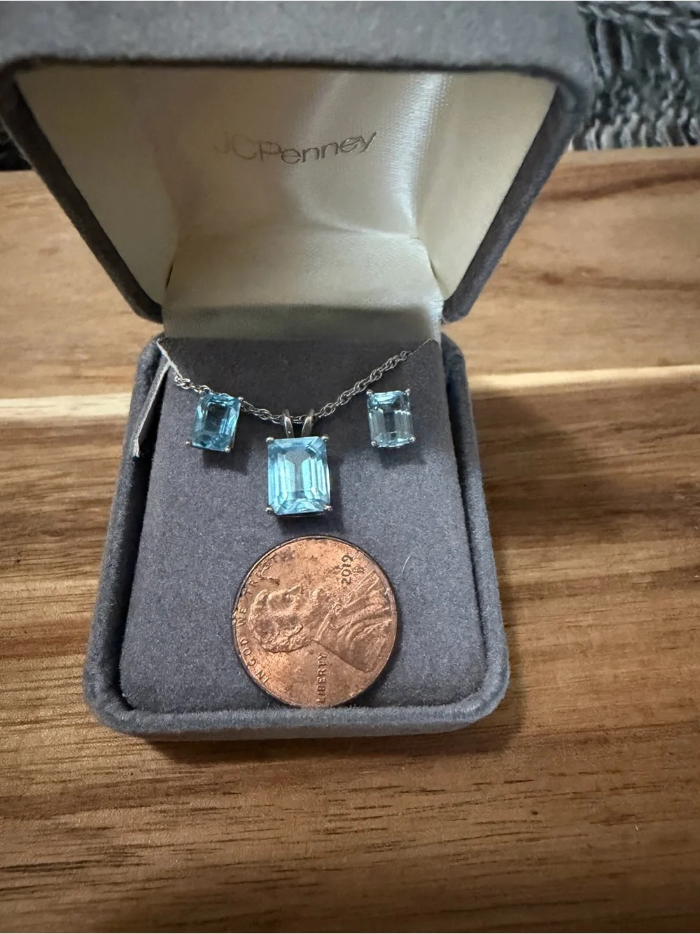 Sterling Silver Blue Topaz  Pendant Necklace with Matching Stud Earrings